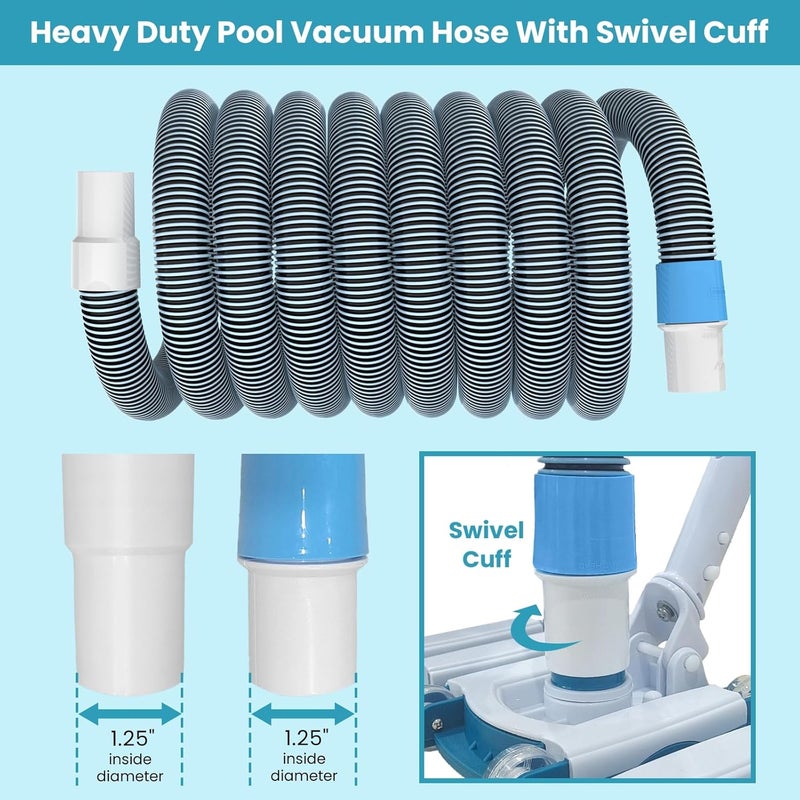POOLWHALE Professional 1-1/2-Inch x 30-Feet Swimming Pool Vacuum Hoses and Weighted Rotatable Handle Vacuum Head with Wheels, Perfect for Above Ground and Inground Pools - Image 5